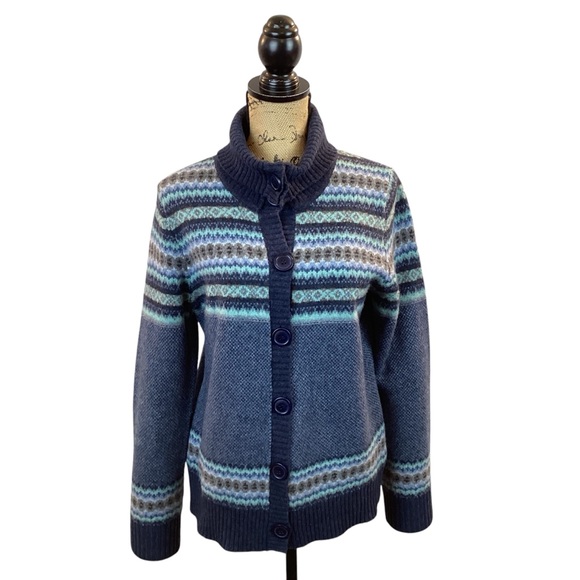 L.L. Bean Lambswool Fair Isle Button Cardigan - Picture 10 of 10